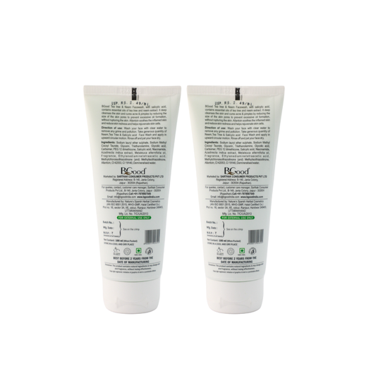 BGood | Tea Tree Neem Face Wash – 100ml x 2 Pack | Paraben Free Unisex Facewash