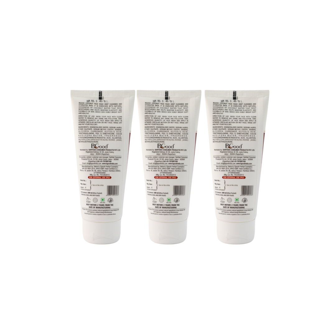 BGood | Coconut Hydrating Face Wash – 100ml x 3 Pack | Paraben Free Unisex Facewash