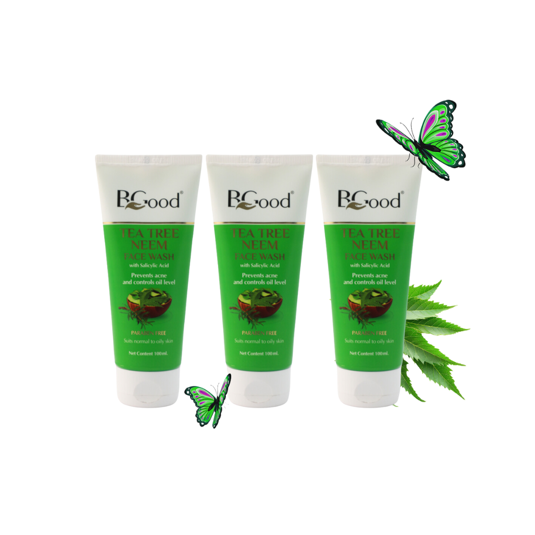 BGood | Tea Tree Neem Face Wash – 100ml x 3 Pack | Paraben Free Unisex Facewash