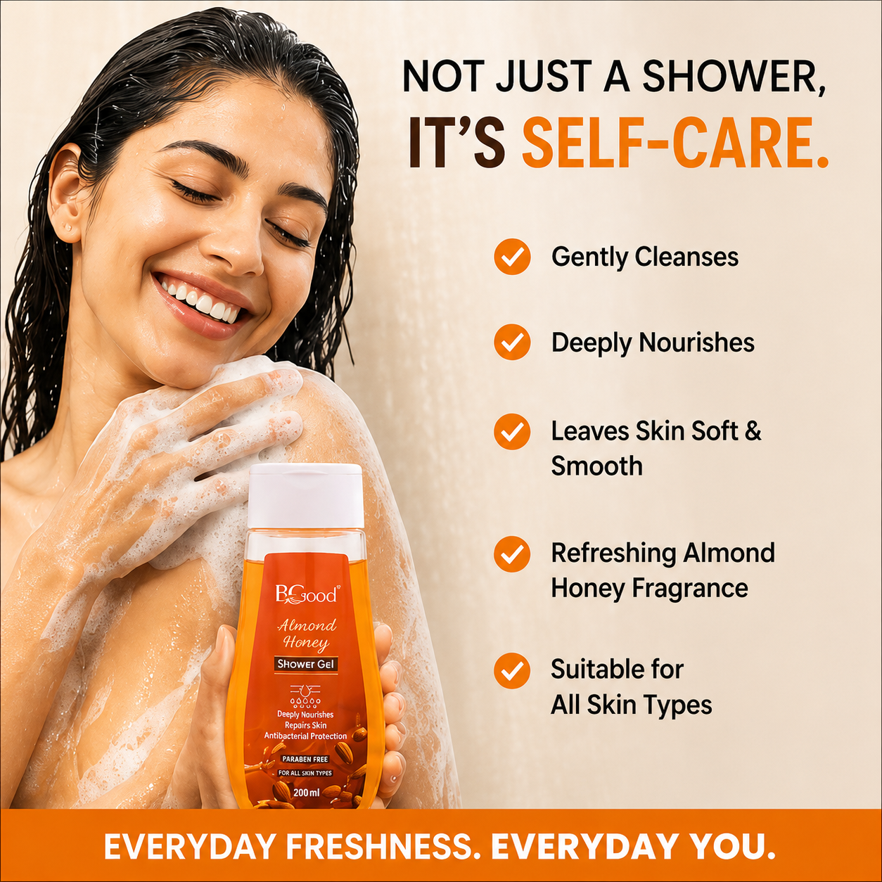 Almond & Honey Shower Gel - 200 ml | Deep Nourishing & Moisturizing Body Wash | Gentle Skin Repair Care | Soap-Free Daily Cleanser | For Men & Women | All Skin Types