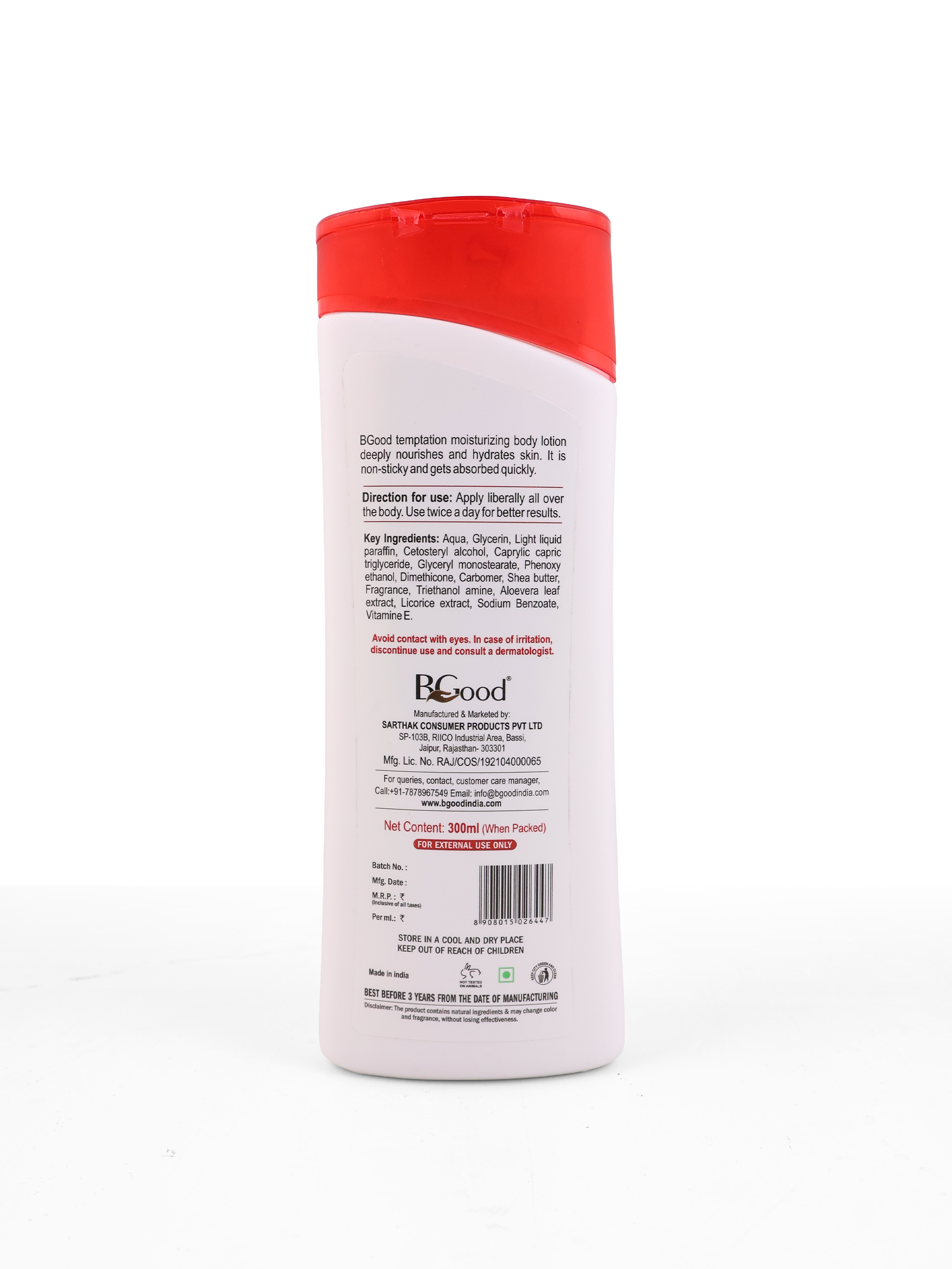 Bgood Best Fragrance Body Lotion​ Back View with Ingredients and Usage Details