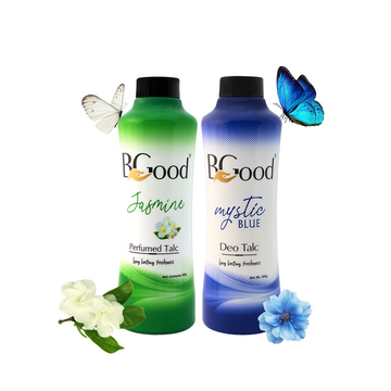 BGood | Mystic Blue + Jasmine Perfumed Talcum Powder 300+300 GMS | Offer Pack Buy 1 Get One 1