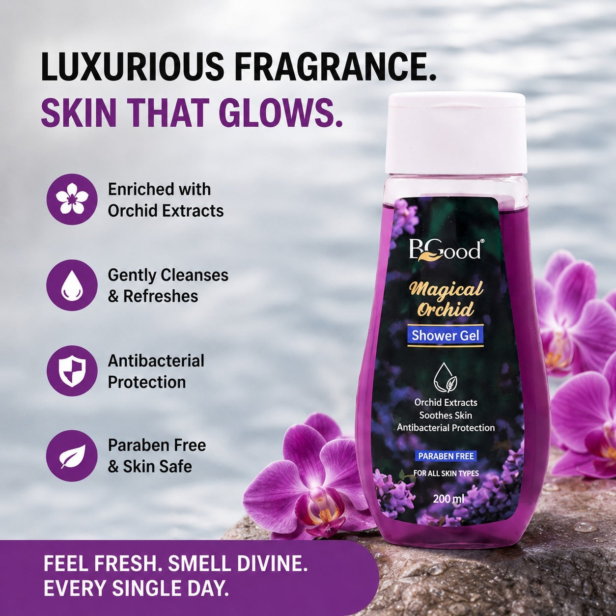 Magical Orchid Shower Gel 200 Ml | Orchid Extract Body Wash | Gently Cleanses & Soothes Skin | Refreshing Daily Shower Gel | For Men & Women | All Skin Types