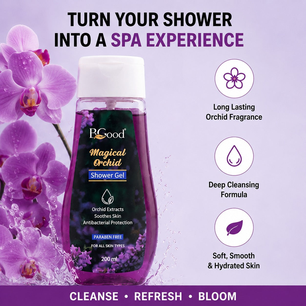 Magical Orchid Shower Gel 200 Ml | Orchid Extract Body Wash | Gently Cleanses & Soothes Skin | Refreshing Daily Shower Gel | For Men & Women | All Skin Types